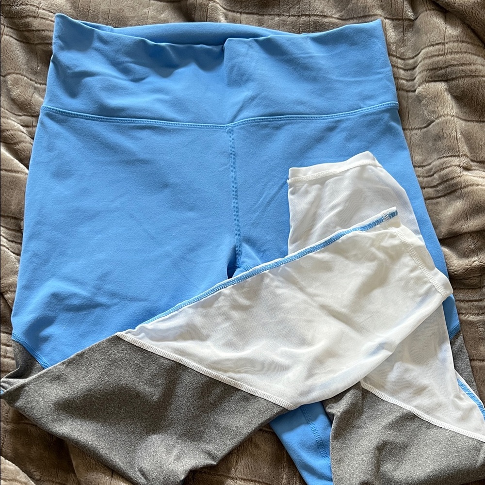Fabletics Blue, Gray and White Mesh Leggings